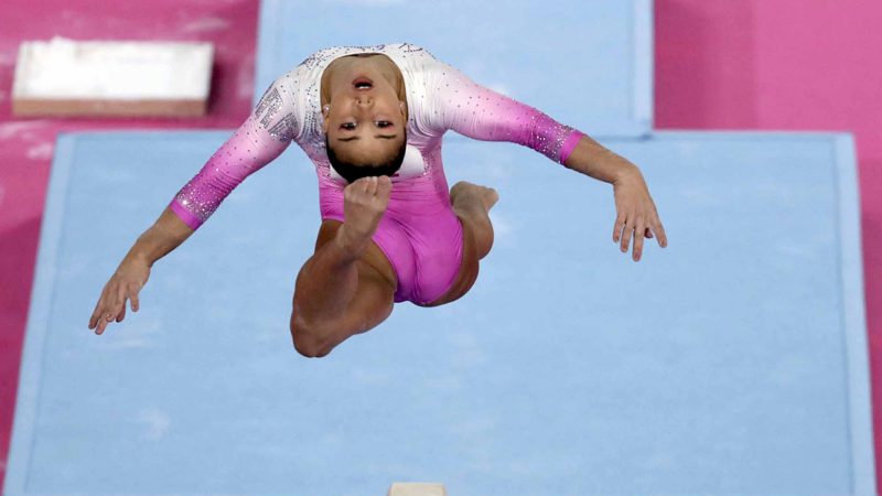 Flavia Saraiva of Brazil competes on beam to win the bronze medal in the women's individual all-around artistic gymnastics at the Pan American Games in Lima, Peru, Monday, July 29, 2019. AP/RSS. 