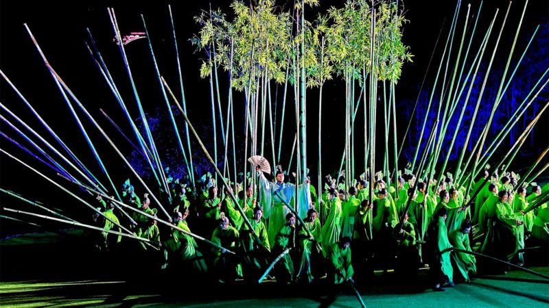 WUYISHAN -- Artists perform during the outdoor musical "Impression Dahongpao" in Wuyishan, southeast China's Fujian Province, Aug. 21, 2019. The outdoor musical "Impression Dahongpao" has been staged nearly 100 times during this summer vacation, attracting nearly 200,000 visitors. The show has become a cultural tourism brand loved by visitors since its premiere. Xinhua/RSS.