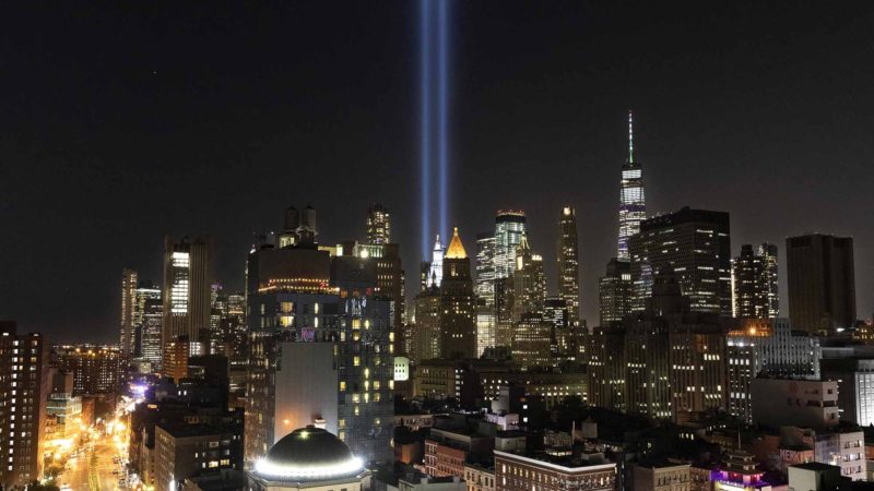 The Tribute in Light rises above the lower Manhattan skyline, Tuesday, Sept. 10, 2019 in New York. Wednesday marks the 18th anniversary of the terror attacks against the United States of Sept. 11, 2001. AP Photo/RSS