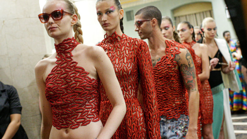 Models line up ahead of Christian Siriano Spring/Summer 2020 runway show of New York Fashion Week at the Gotham Hall on September 7, 2019 in New York City. (Photo by Kena Betancur / AFP)