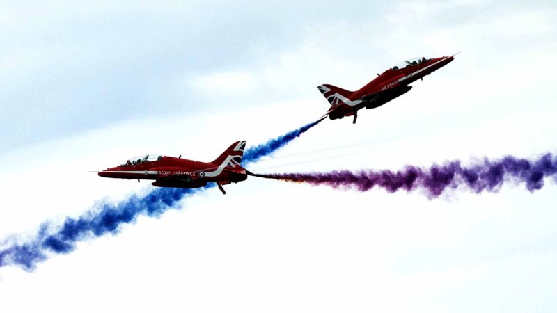 TORONTO -- Britain's Royal Air Force Red Arrows perform during the 2019 Canadian International Air Show in Toronto, Canada, Sept. 1, 2019. The annual event is held here from Aug. 31 to Sept. 2. Xinhua/RSS.