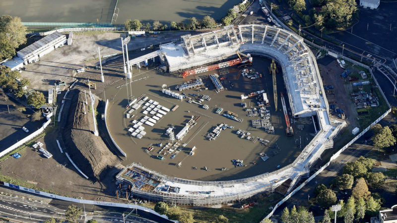 A baseball stadium is flooded after Typhoon Hagibis, in Kawasaki, near Tokyo,  Sunday, Oct. 13, 2019. Rescue efforts for people stranded in flooded areas are in full force after a powerful typhoon dashed heavy rainfall and winds through a widespread area of Japan, including Tokyo.Photo/RSS