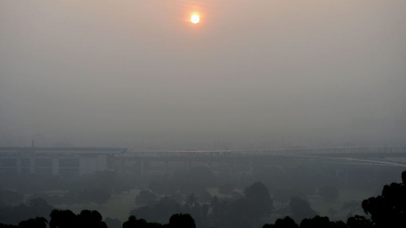 A metro train makes its way in smoggy conditions in Chennai on November 10, 2019. Photo / RSS