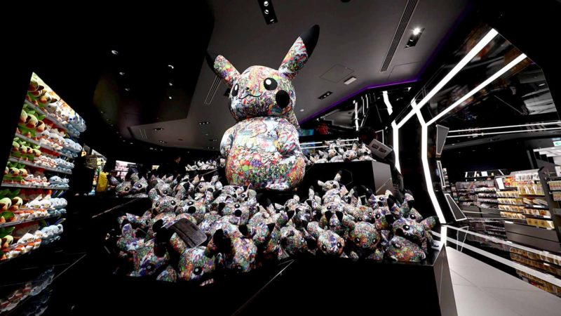 Goods for the Pokemon video game character Pikachu are displayed at a Pokemon store during a press preview in Tokyo on November 19, 2019. (Photo by Behrouz MEHRI / AFP)