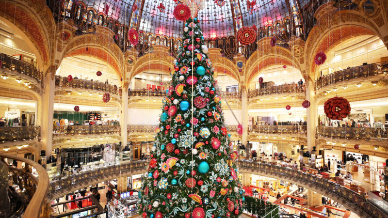 The giant Christmas tree is seen at Galeries Lafayette department store in Paris, France, Nov. 14, 2019. Xinhua/RSS