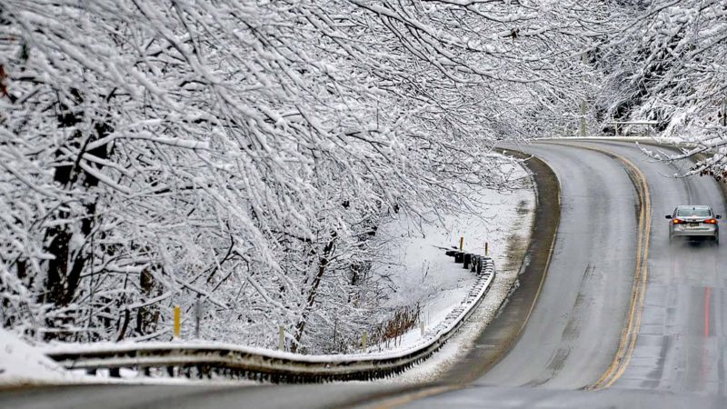 A vehicle drives east on U.S. Route 6N, just west of Mill Village in LeBouef Township, Pa. Thursday, Dec. 5, 2019. (Christopher Millette/Erie Times-News via AP)