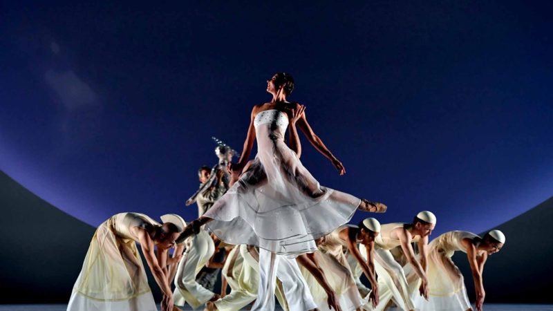 Dancers of the Monte-Carlo ballet performs in "Coppel-i.A", a creation by French dancer and choreographer Jean-Christophe Maillot, on December 26, 2019, in Monaco. - The show will take place from December 27, 2019 until January 5, 2020 at the Grimaldi Forum in Monaco. (Photo by YANN COATSALIOU / AFP)