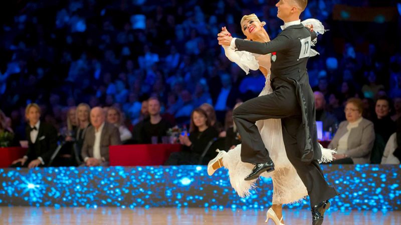 (191201) -- VILNIUS, Dec. 1, 2019 (Xinhua) -- Evaldas Sodeika (R) and Ieva Zukauskaite from Lithuania compete during the Adult Standard competition at the 2019 WDSF World DanceSport Championship Standard in Vilnius, Lithuania, Nov. 30, 2019. (Photo by Alfredas Pliadis/Xinhua)