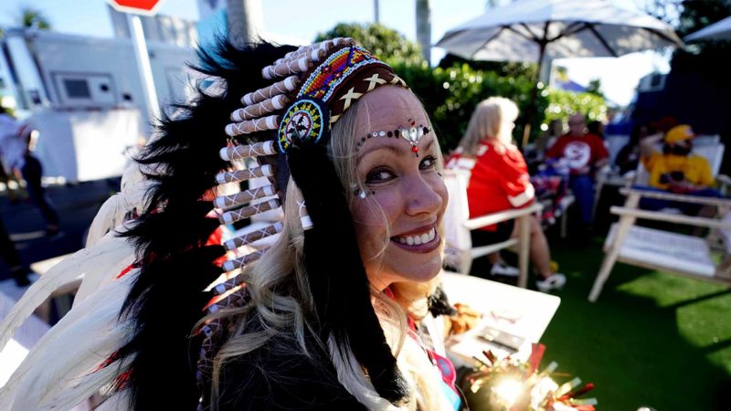A Kansas city Chiefs fan attends the Super Bowl LIV between the San Francisco 49ers and the Kansas City Chiefs at The Hard Rock Stadium in Miami, Florida on February 2, 2020. (Photo by TIMOTHY A. CLARY / AFP)