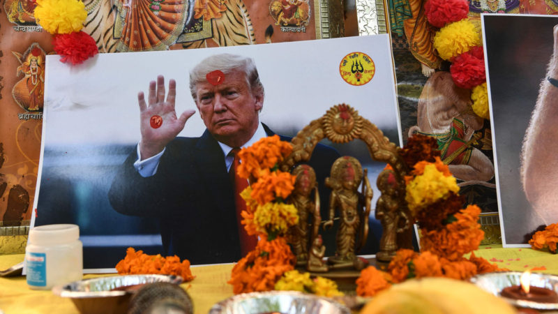 Hindu priests perform rituals during prayers organised by Hindu Sena, a far-right Hindu group,  seeking blessings from gods and to unite India and the United States of America against radical Islamic fanatics, in New Delhi on February 24, 2020, on the occasion of US President Donald Trump first official visit to India. Photo /RSS