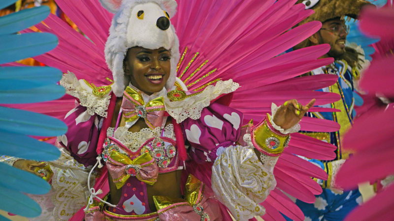 A member of the Sao Clemente samba school performs during the last night of Rio's Carnival parade at the Sambadrome Marques de Sapucai in Rio de Janeiro, Brazil, on February 24, 2020. Photo/RSS