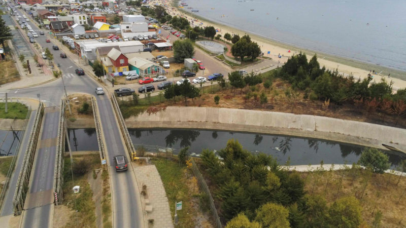 An aerial view of of concrete channels in Dichato, Chile, 519kms (322 miles) south of Santiago de Chile, on February 24, 2020. 