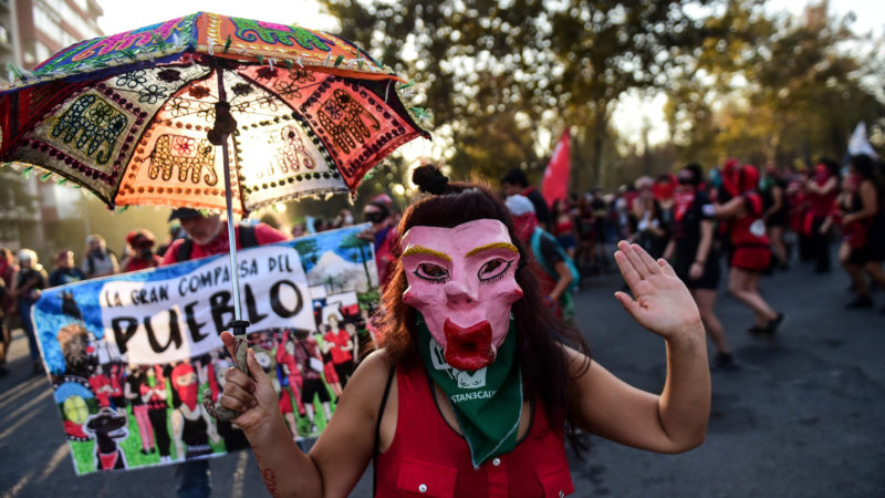 Demonstrators hold a protest against Chilean President Sebastian Pinera's government in Santiago, on February 28, 2020. Photo/RSS