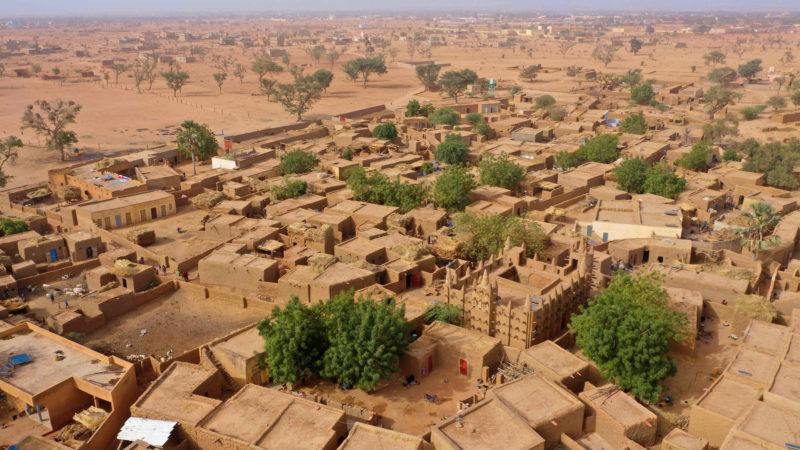 An aerial view shows a village in the outskirt of Sevare in central Mali on February 28, 2020. - Two months earlier 400 Dogon people fled their village of Toou finding a shelter in a school of Sevare. Photo/RSS