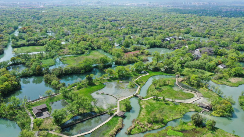 Aerial photo taken on April 1, 2020 shows the scenery of the Xixi National Wetland Park in Hangzhou, east China's Zhejiang Province. Photo/RSS