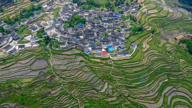 Aerial photo taken on April 24, 2020 shows a view of the Gaoyao terraced fields in Longquan Township of Danzhai County, southwest China's Guizhou Province. (Xinhua/RSS)