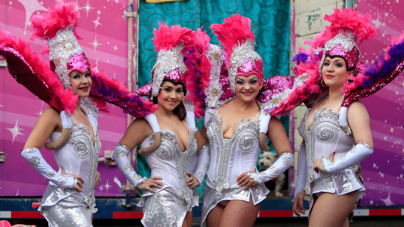 Dancers of The Gasca Brothers Circus pose for a picture backstage before performing for their online fans during a closed-door function in Bogota, on May 10, 2020 as the circus remains closed due to the COVID-19 novel coronavirus pandemic. (Photo / RSS)