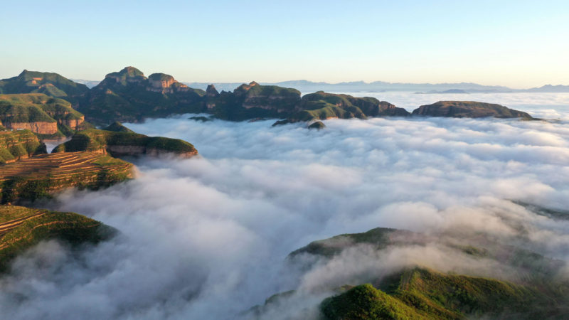 Aerial photo taken on May 5, 2020 shows sea of clouds in Liushigang Town of Shahe City, north China's Hebei Province. (Xinhua/RSS)