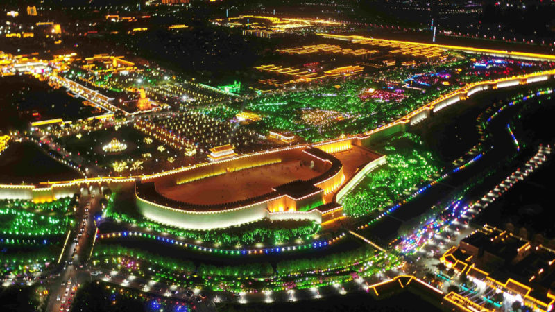 Aerial photo taken on June 14, 2020 shows a night view of the Zhengding ancient town in Shijiazhuang, north China's Hebei Province. (Photo/RSS)