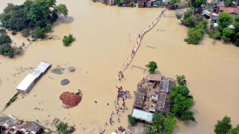 Photo taken on July 26, 2020 shows an aerial view of the flood-affected village in Darbhanga district, India's eastern state of Bihar. At least 10 people were killed and nearly 1.5 million people were affected by floods in 11 districts in India's eastern state of Bihar, the state disaster management department said in a bulletin on Sunday. Photo/RSS