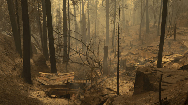 SHAVER LAKE, CA - SEPTEMBER 8: A community of forest homes lies in ruins along Auberry Road in the Meadow Lakes area after the Creek Fire swept through on September 8, 2020 near Shaver Lake, California. California Gov. Gavin Newsom has declared a state of emergency in five California counties after record heatwave temperatures fueled numerous wildfires over the Labor Day weekend. The state of emergency applies to Fresno, Madera and Mariposa, San Bernardino and San Diego counties.   David McNew/RSS