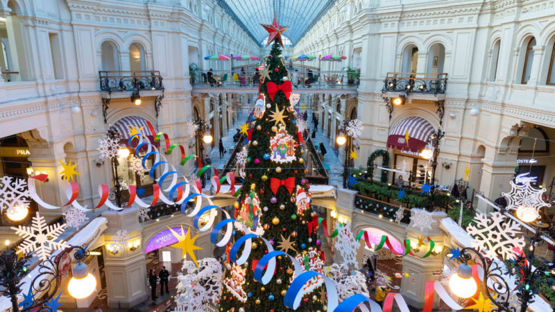 New Year decorations are seen in the GUM department store near Red Square in Moscow, Russia, on Dec. 2, 2020. (Xinhua/RSS)