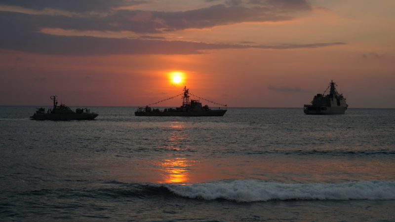  Sri Lankan naval vessels moor near Galle Face Green in Colombo, Sri Lanka on Dec. 9, 2020. Celebrations for the Sri Lanka Navy's 70th anniversary were scaled down this year amid the COVID-19 pandemic. Arrangements have been made to bring ships of the Sri Lanka Navy to the anchorage off the Galle Face Green, a popular beach in Colombo, from Dec. 9 to 13, with a view to reach the general public with better awareness of the Navy. (Xinhua/RSS)