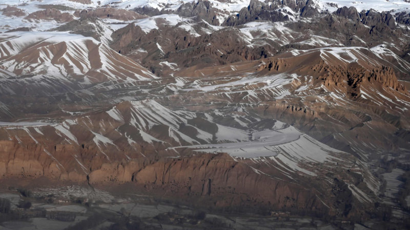 In this aerial photograph taken on January 10, 2021, a general view of the site of giant Buddha statues, which were destroyed by the Taliban in 2001, is pictured in Bamiyan province. (Photo / RSS)