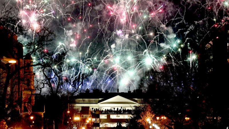 Fireworks light up the sky around the White House and the Washington Monument, Wednesday night, Jan. 20, 2021, in Washington, as part of the festivities after President Joe Biden was inaugurated today. (AP Photo/Gerald Herbert)