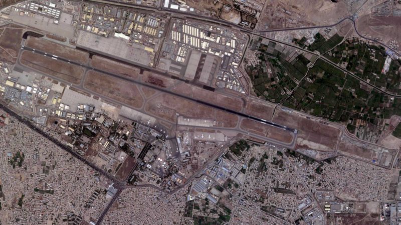 This satellite photo from Planet Labs Inc. shows Kabul International Airport, also known as Hamid Karzai International Airport, Monday Aug. 16, 2021. Afghans rushed onto the tarmac of the capital's airport on Monday as thousands tried to flee the country after the Taliban seized power with stunning speed. Some clung to the side of a U.S. military transport plane before takeoff, in a widely shared video that captured the sense of desperation as America's 20-year war comes to a chaotic end. (Planet Labs Inc. via AP)