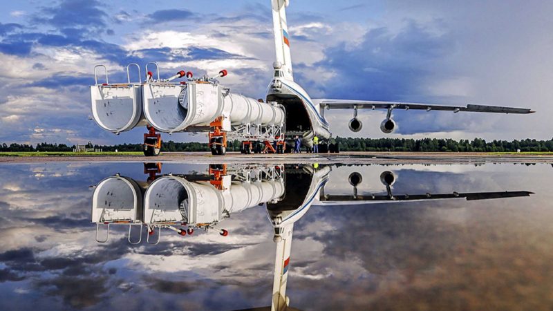 In this photo released by the Russian Defense Ministry Press Service, a military transport aircraft prepares to assist in extinguishing a fire on the territory of the Mordovian Republic Natural Reserve in Russia, Friday, Aug. 6, 2021. (Russian Defense Ministry Press Service via AP)