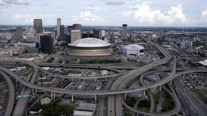 The city is seen from the air in aftermath of Hurricane Ida, Monday, Aug. 30, 2021, in New Orleans. The power outage in New Orleans heightened the city's vulnerability to flooding and left hundreds of thousands of people without air conditioning and refrigeration in sweltering summer heat.(AP Photo/David J. Phillip)