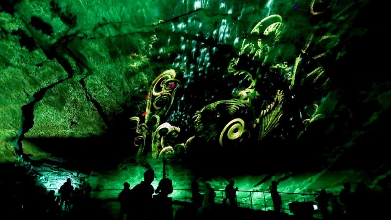 (210904) -- HAN-SUR-LESSE (BELGIUM), Sept. 4, 2021 (Xinhua) -- A sound and light show is seen at the Cave of Han in Han-sur-Lesse, Wallonia, Belgium, on Sept. 4, 2021. As an important tourist destination famous for its geological scenery in Wallonia, the Cave of Han has been visited by over 23 million tourists. (Xinhua/Zheng Huansong)