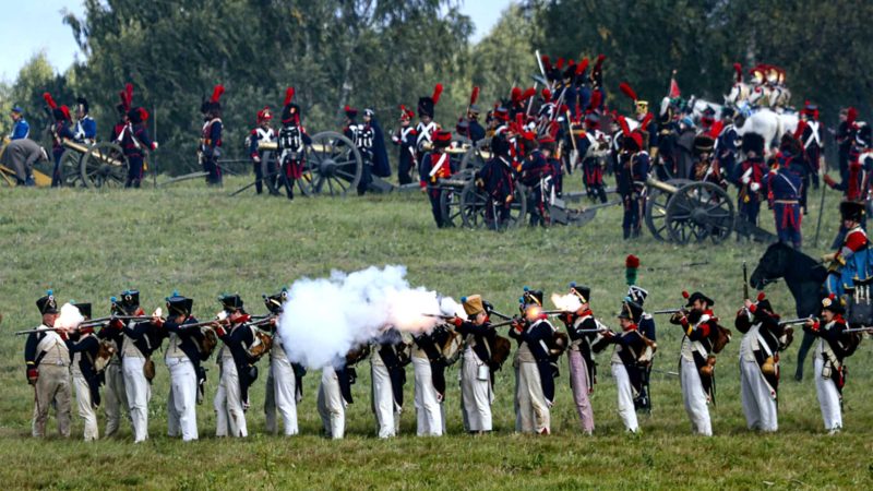 BORODINO (RUSSIA), Sept. 5, 2021 (Xinhua) -- Participants take part in the reenactment of the 1812 Battle of Borodino between Russia and the invading French army near the Borodino village, outside Moscow, Russia, on Sept. 5, 2021. (Photo by Alexander Zemlianichenko Jr/Xinhua)